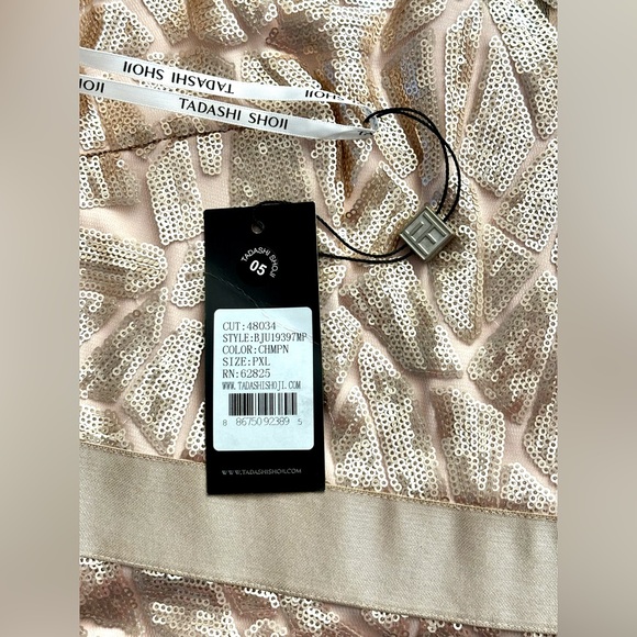 TADASHI SHOJI Illusion Geometric Sequin Sleeveless Dress Beige Size PXL NEW w/T - Picture 4 of 7